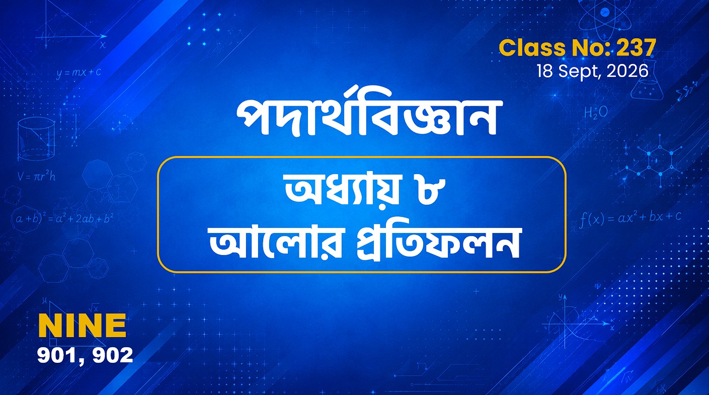 Class Nine (901, 902) [ Class No:237]  পদার্থবিজ্ঞান - অধ্যায় ৮আলোর প্রতিফলন