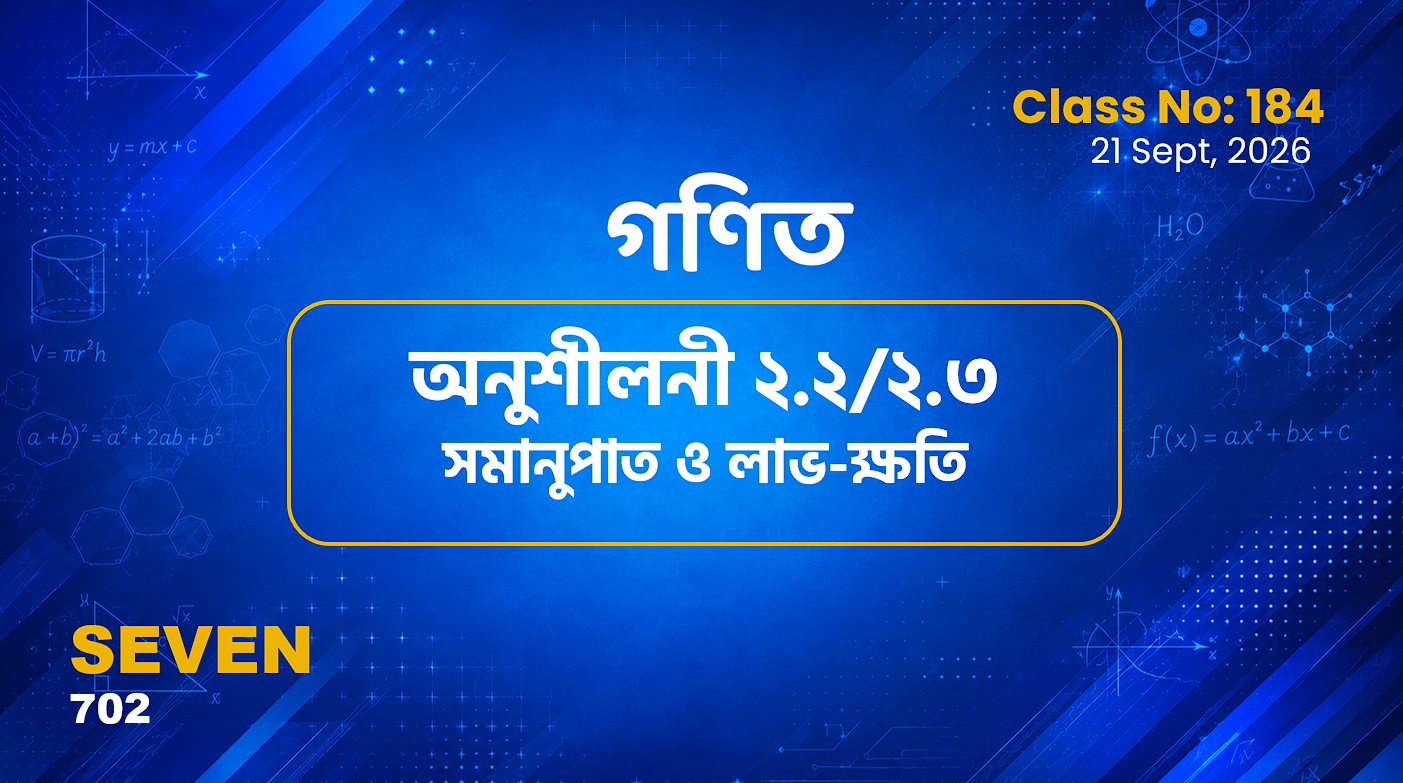 Class Seven(702)[Class No-184]  গণিত- অনু ২.২/২.৩ সমানুপাত ও লাভক্ষতি