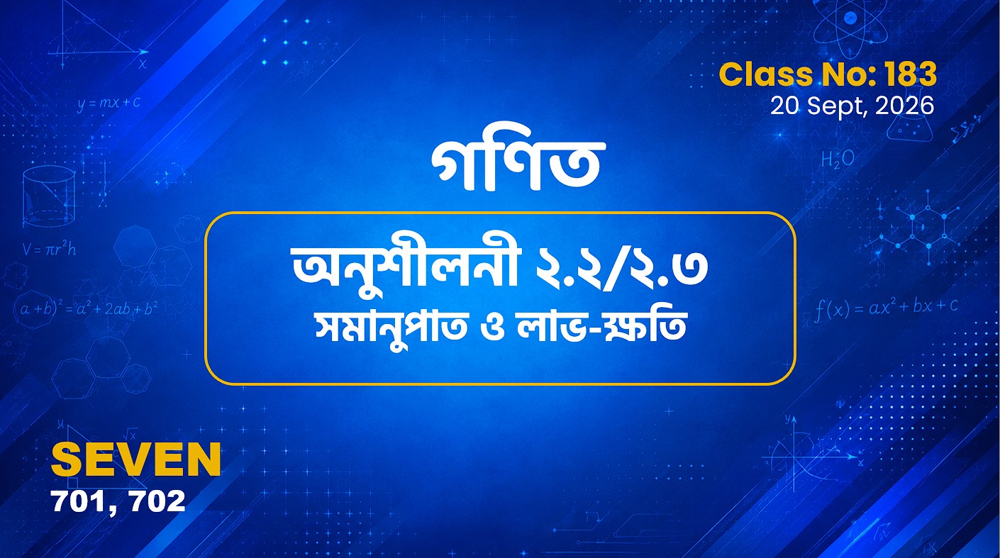 Class Seven(701, 702)[Class No-183] গণিত- অনু ২.২/২.৩ সমানুপাত ও লাভক্ষতি