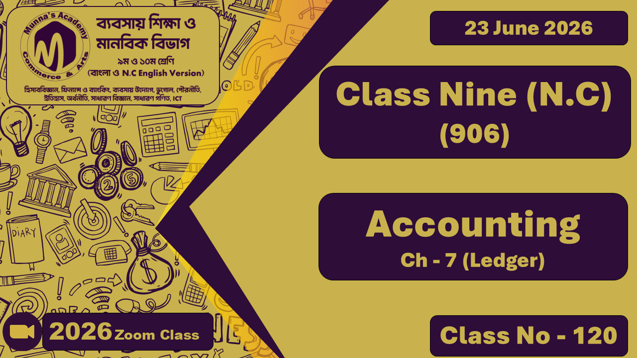 Class Nine - Commerce (N.C - 906) [Class No - 120]  Accounting Ch - 7  (Ledger)